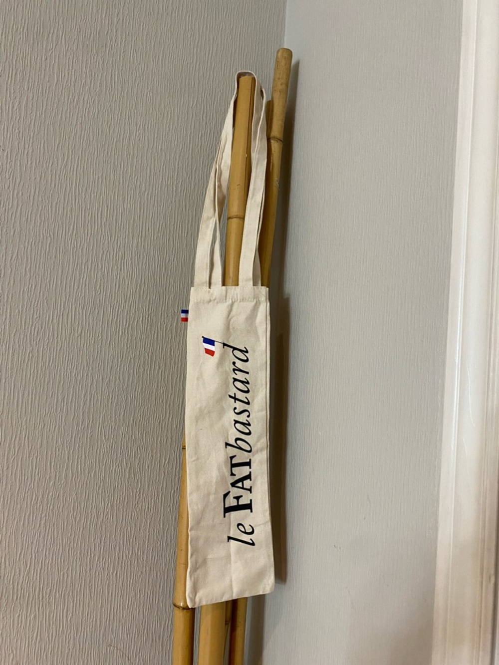 le FATbastard Canvas Wine Tote - Cream with Navy & Red Accents